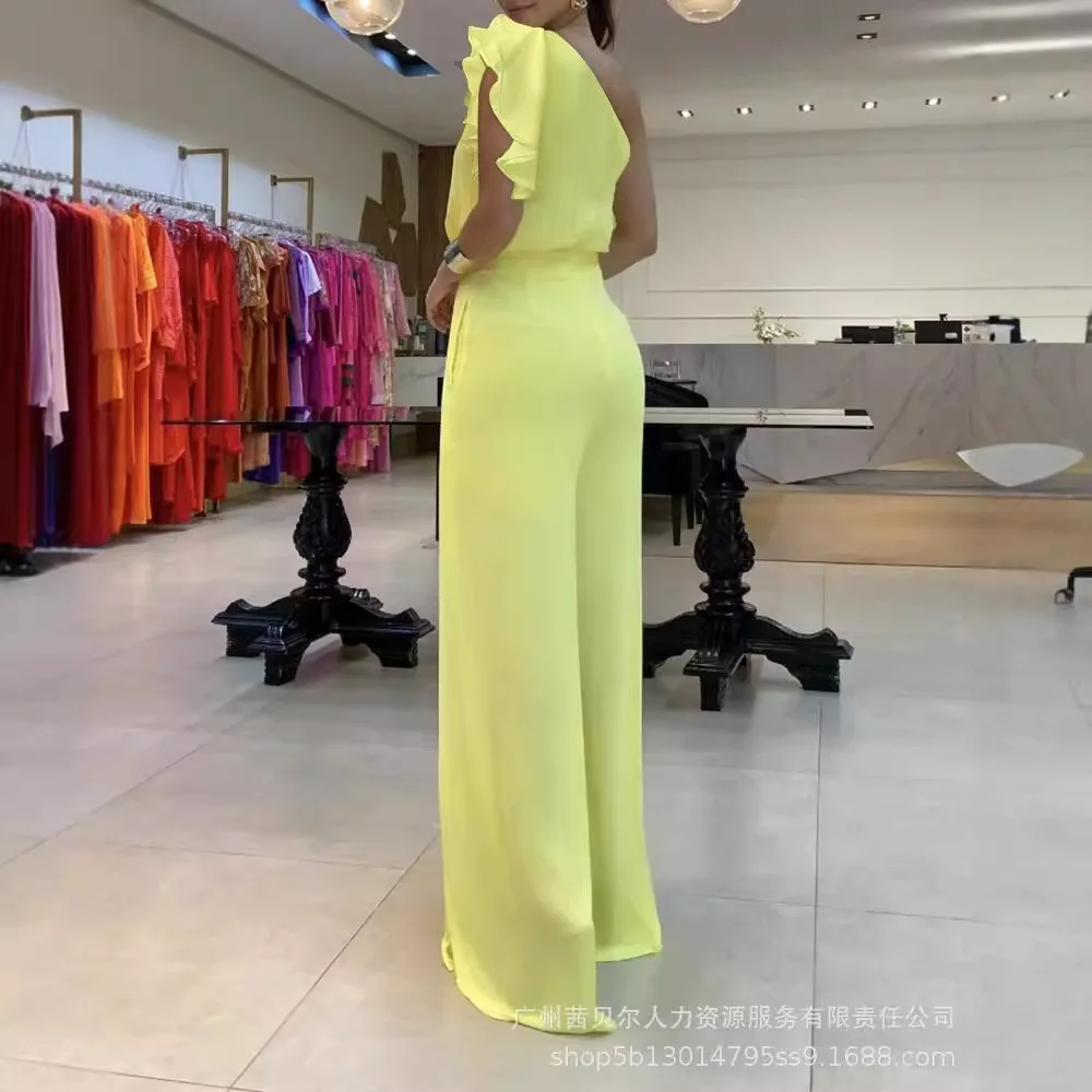 Mandylandy Summer Women Chiffon Jumpsuit High Waist Wide Leg Pants Jumpsuits Solid Color Sexy Sleeveless Long Jumpsuits Trousers