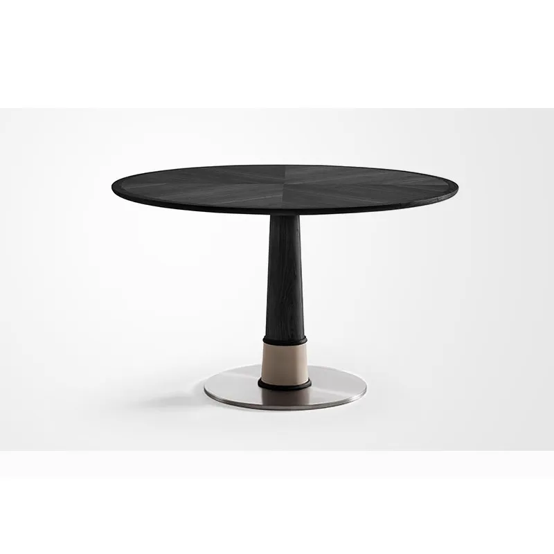 

Round table modern simple household black solid wood round dining table Italian small apartment dining table and chairs
