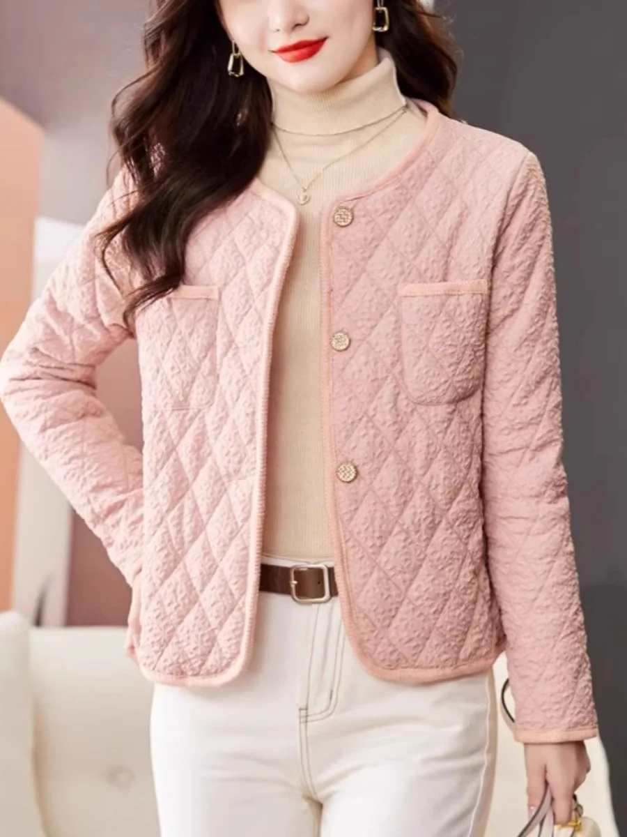 

Casual Plaid ort Cotton Jaet Women's Spring Autumn Winter New Sle down Cotton Coat Small Size Mom Cotton Clothes