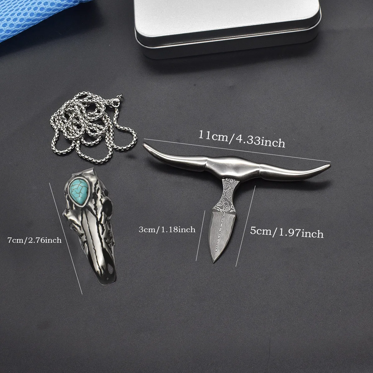 1 قطعة دمشق الصلب شفرة مثبتة Tauren الشاي سكين الشاي المخروط اكسسوارات المعلقات المقتنيات حزام معلق هدية الكريسماس