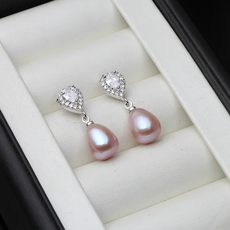 Pendientes de perlas de agua dulce para mujer, aretes de gota naturales blancos, joyería fina de plata 925, boda real