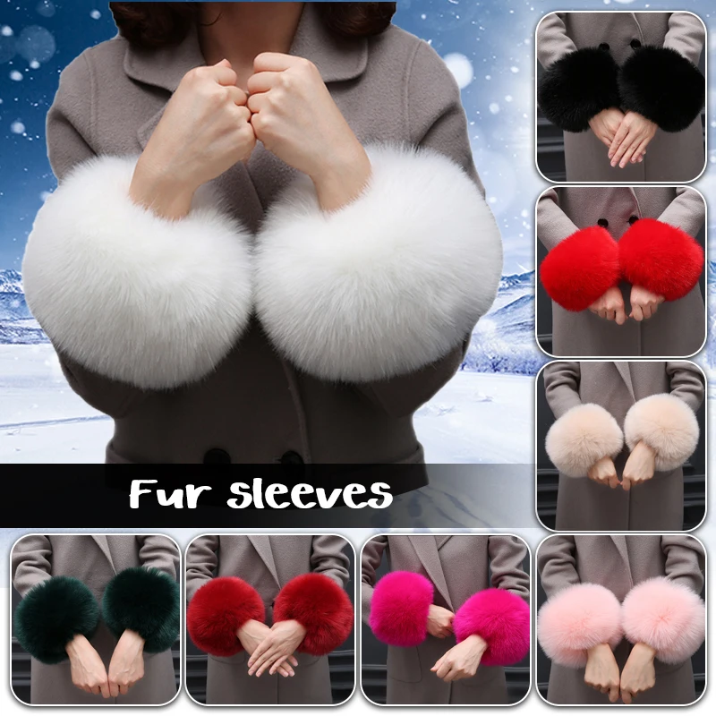 2 stks Vrouwen Faux Vos Bont Manchetten Polsbandje Winter Warmer Arm Pols Wasbeer Bont Mouw Handschoenen Manchet Warmer