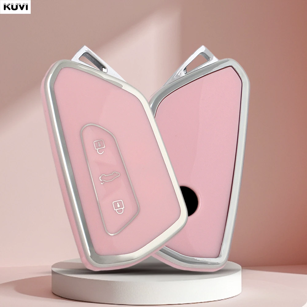 New Pink TPU Car Remote Key Case Cover Shell Fob For VW Volkswagen Golf 8 2020 Skoda Octavia A8 2021 SEAT Leon MK4 Accessories