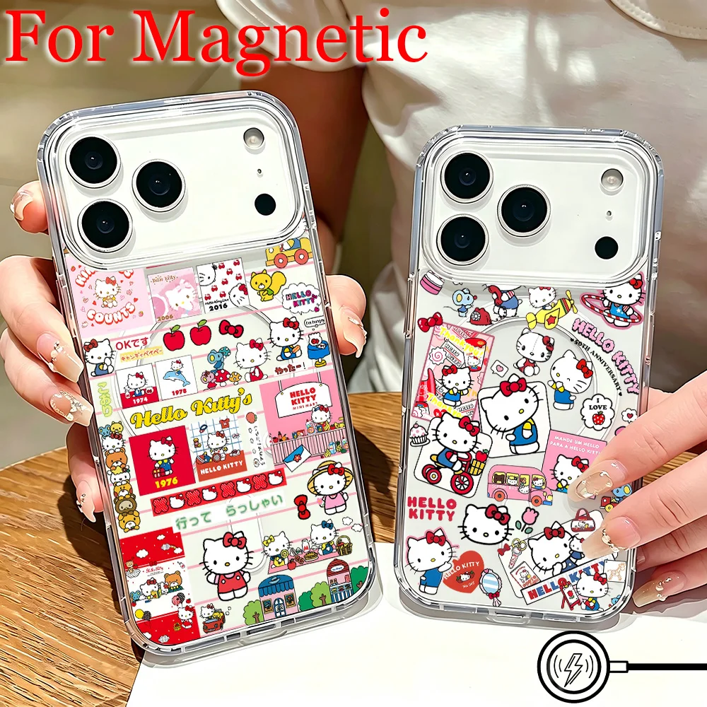 Magnetic Phone Case for Samsung Galaxy S26 S25 S24 S23 S22 S21 S20 FE Edge Plus Ultra 5G Clear TPU Cute Hellos K-Kittys Cool
