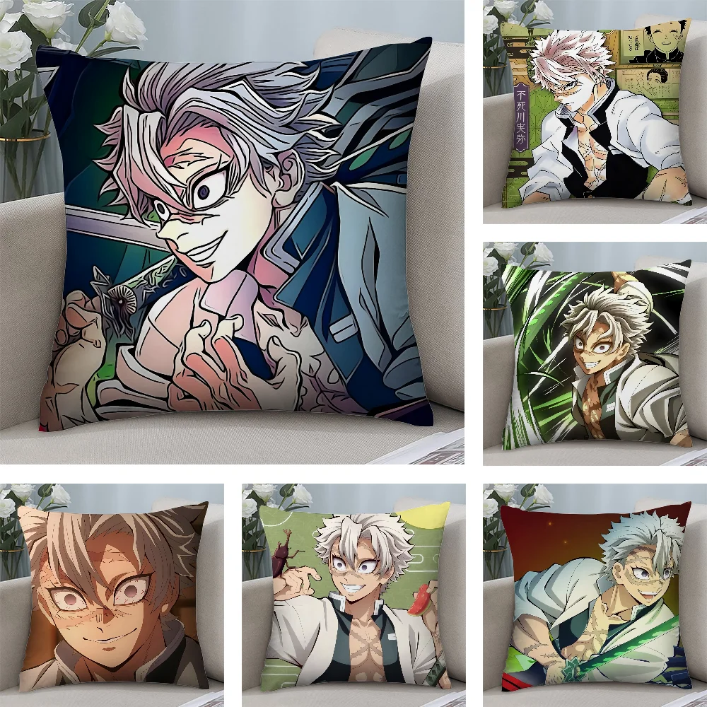 

S-Shinazugawa Sanemi Pillow Case Short Plush Pillow Covers Sofa Decorative Gift Home Double-sided Printing Cushion Cover