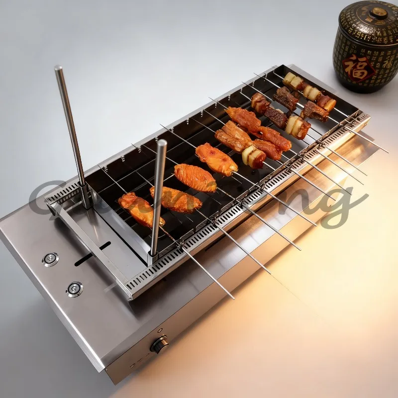 Embedded   Automatic Charcoal Barbecue Grill Lifting Rack Grilling Machine for Lamb Kebab Outdoor Restaurant BBQ Use