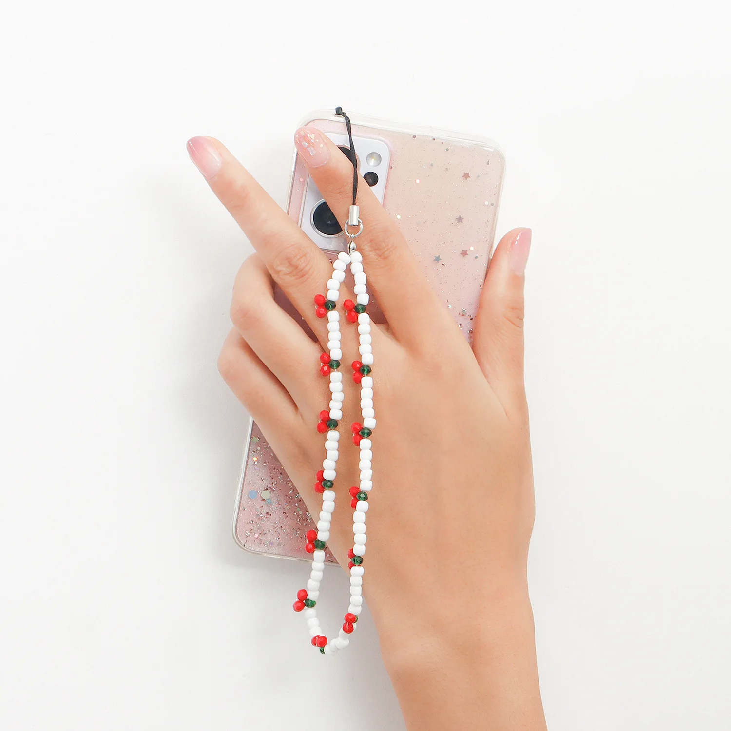 

Новый анти-потерянный ремешок для телефона в сельском стиле, сумка с красной вишней, цепочка для мобильного телефона, ремешок на запястье с бисером, аксессуары для цепочки для ключей для телефона