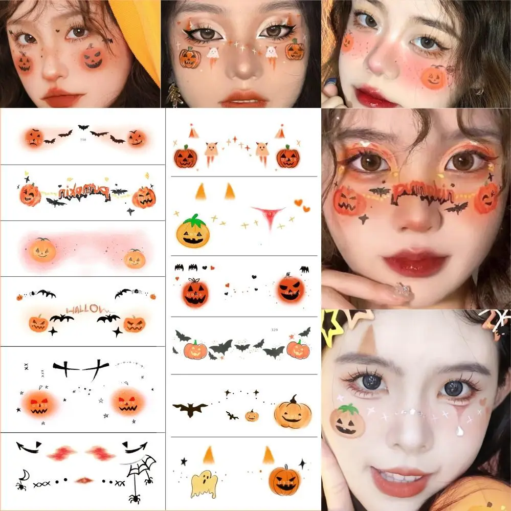 Halloween Sweet Cool Gothic Pumpkin Stars Tattoo Sticker Fake Tattoos for Women Arm Waterproof Temporary Tatto Face Painting Art