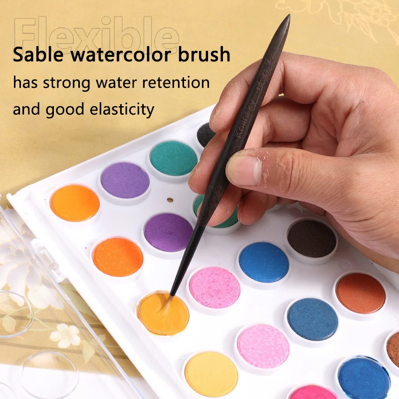 Rosewood Handle Sable Hair Nail Art Watercolor Brush, Professional Blending & Liner Pen for Manicure Detail Painting
