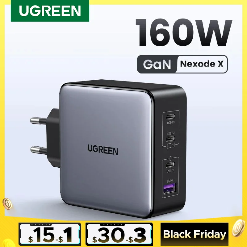 UGREEN 160W GaN Charger PD3.1 Type C For Macbook Pro Laptop USB Fast Charger QC4.0 3.0 Quick Charge For iPhone 15 Xiaomi Tablet