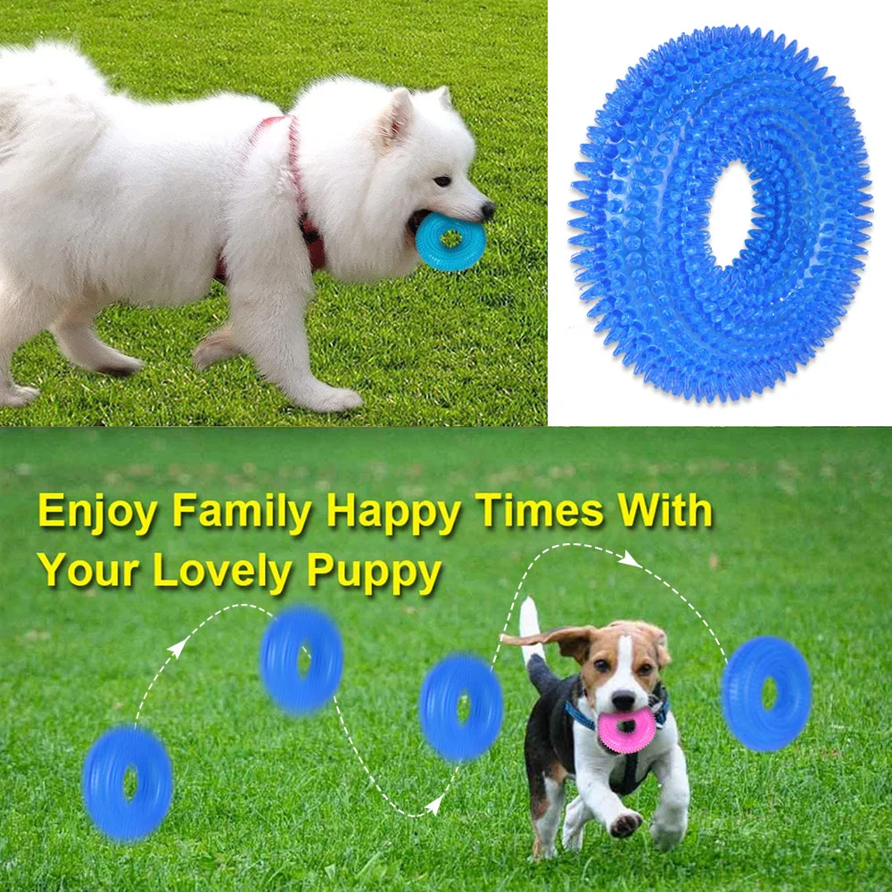 TPR Spiky Ring Dog Tire Toy Squeaky Chewing Toy Durable Non-toxic Pet Teeth Grinding Cleaning Molar Toys for All Breeds Dogs