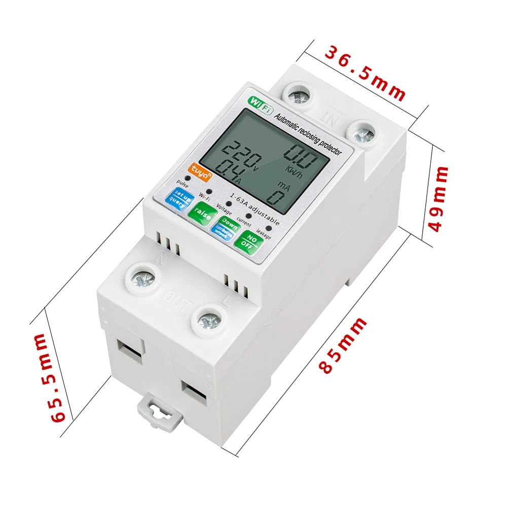 Tuya ZigBee/Wifi Intelligent Automatic Reclosing Protector Current Voltage Meter LCD Display Switch Power Meter Circuit Breaker