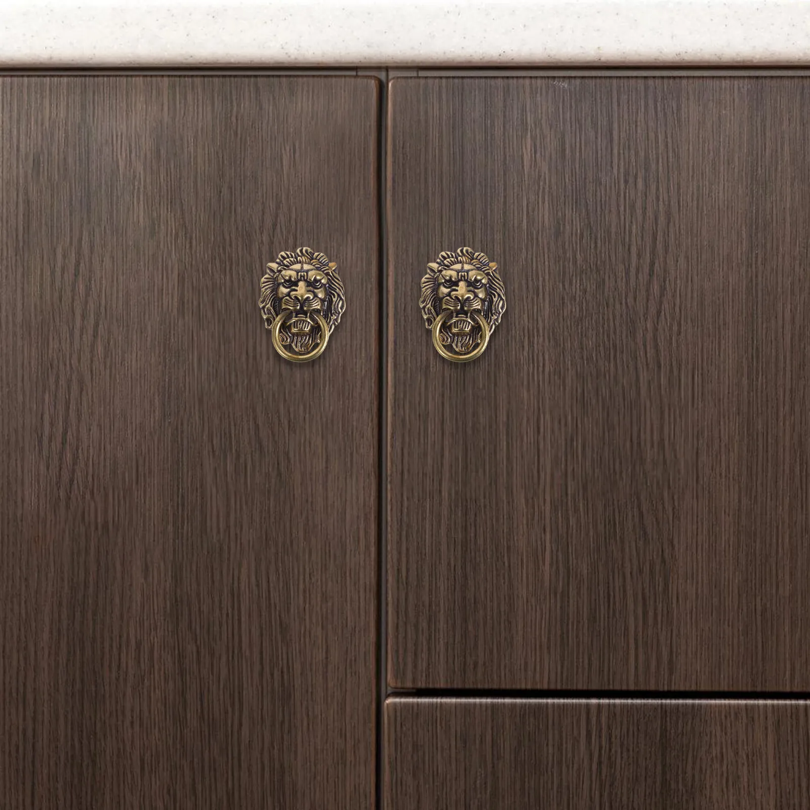 2Pcs Elegant Chinese Style Lion Head Brass Handle for Cabinets Wardrobes Doors Drawers Retro Decorative Pull Hardware Fixture