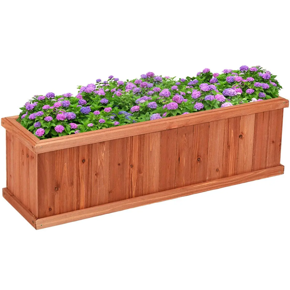 Raised Garden Bed, Outdoor Rectangle Flower Beds with Bottom Panels & 2 Drainage Holes, Wood Planter Box for