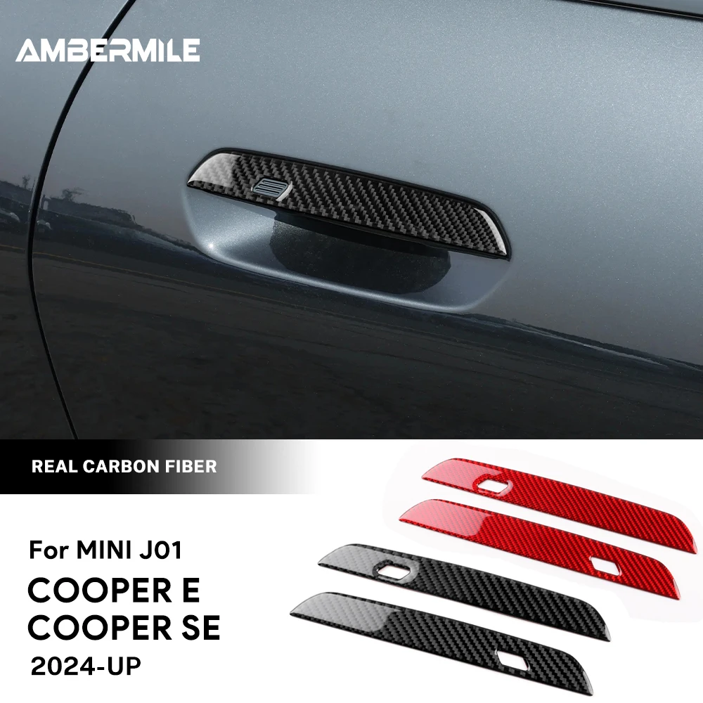 

AMBERMILE для Mini Cooper E SE J01 EV 2024 2025 наклейка на дверную ручку автомобиля внешняя отделка панель мягкие аксессуары из углеродного волокна наклейка