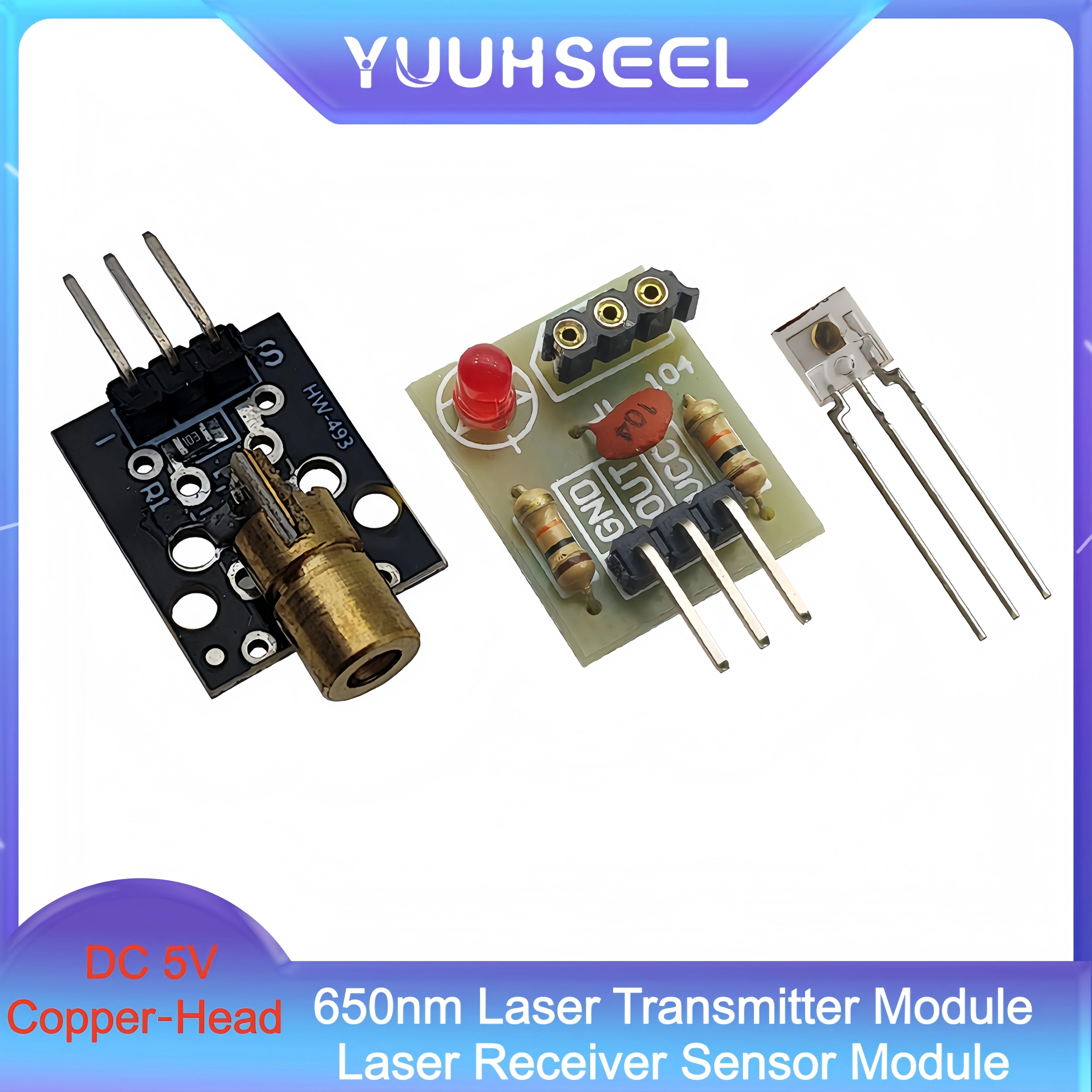 5 pcs DC 5V 650nm Copper‑Head Laser Transmitter Module,Non‑Modulated Laser Receiver Sensor Module, for Arduino DIY Projects