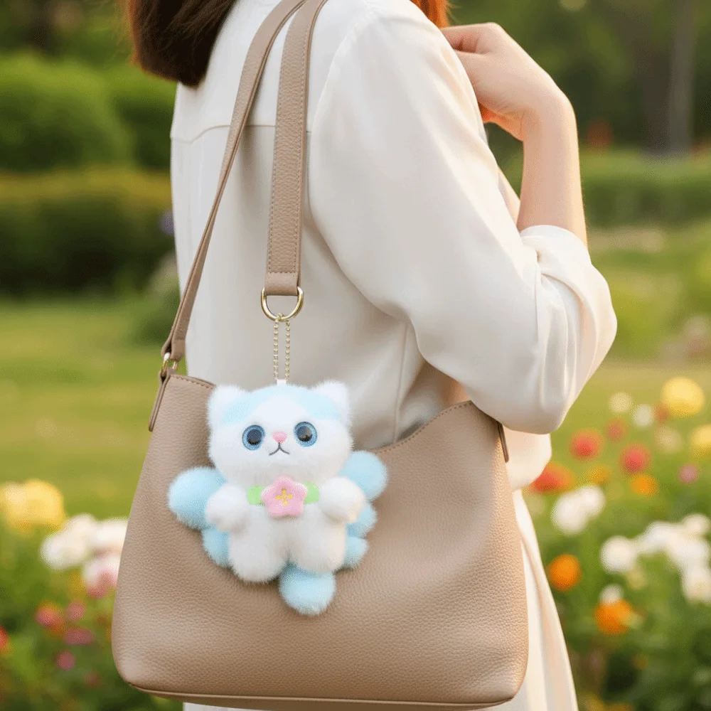 Viral Soft Fluffy Cat Keychain Mini Size Cartoon Animal Cat Keyring Exquisite Design Kawaii Kitten Keychain Gift for Women