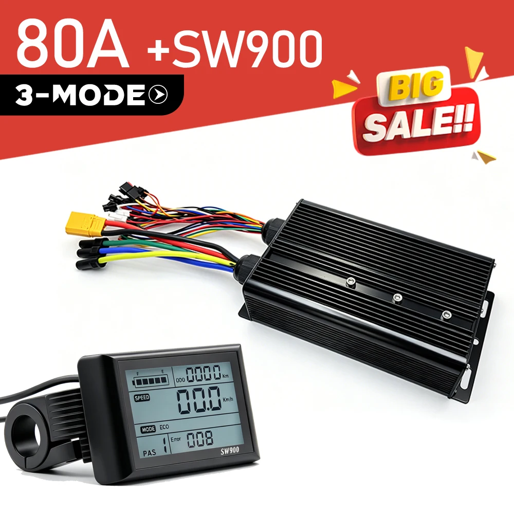 Elektrische Fiets 3-Modus Controller KT 35A-80A Controller met SW900 UKC1 Display 36 V-72 V Sinus Controller voor Ebike Accessoires