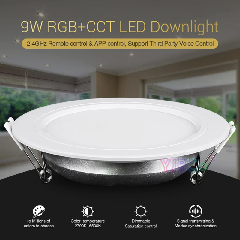 Miboxer White/Black 9W RGB+CCT LED Downlight Dimmable AC100~240V Ceiling lamp Smart Panel Light