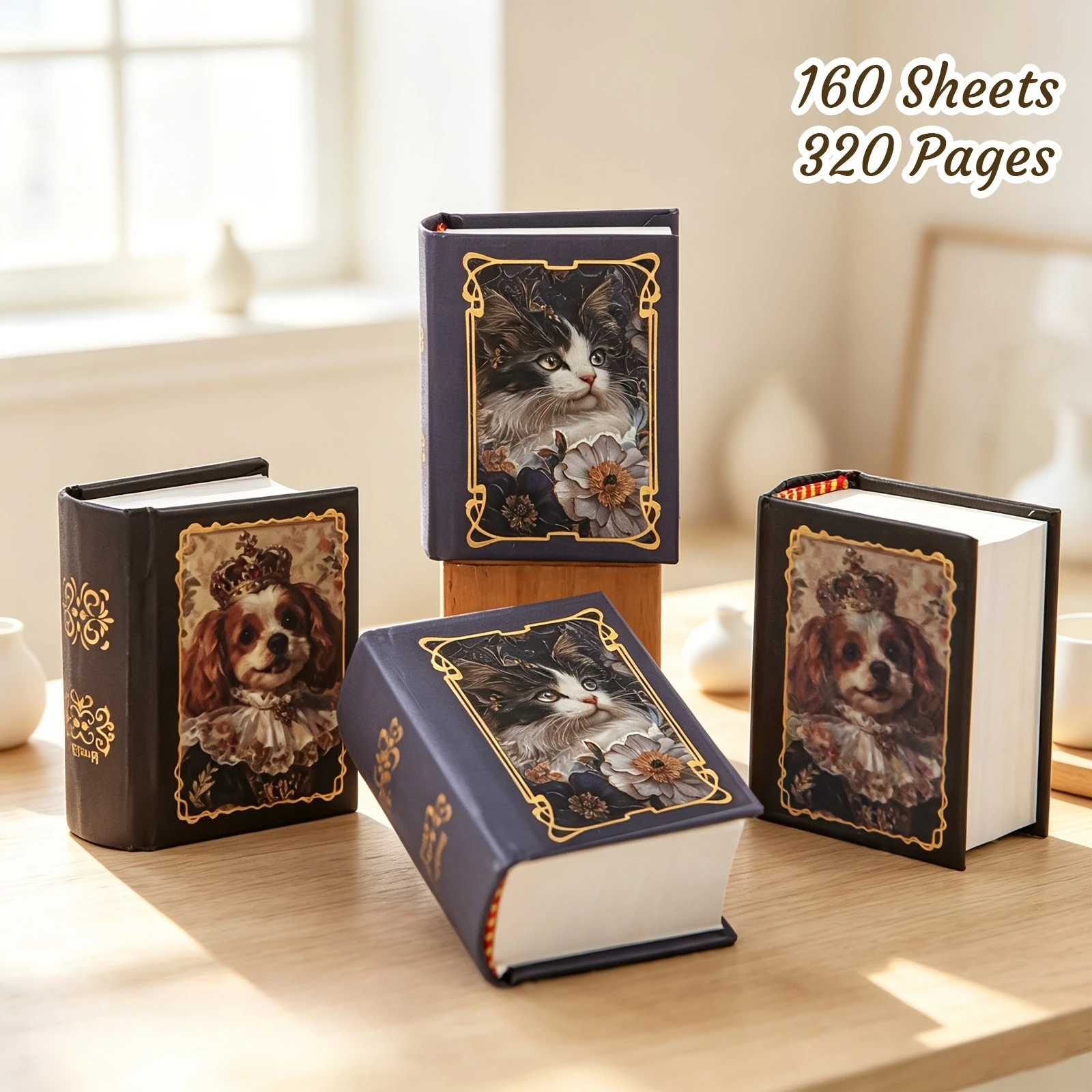 1Pcs 320Pages Vintage Cat&Dog Mini Hardcover Notebook, Diary Sketch Travel Notes, Stationery, Creative Gift, Random Style