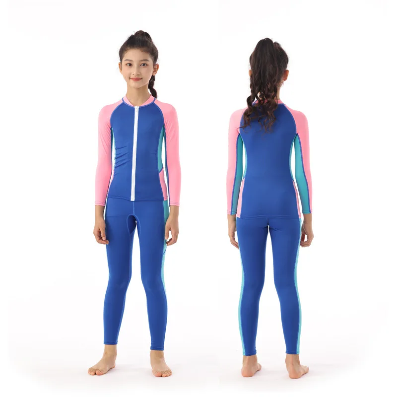 Dive Skins Suit Full Body Swimsuit for Kids and Youth, Boys and Girls Thin Rash Guard Wetsuit Drysuits Front Zipper Long Sleeve