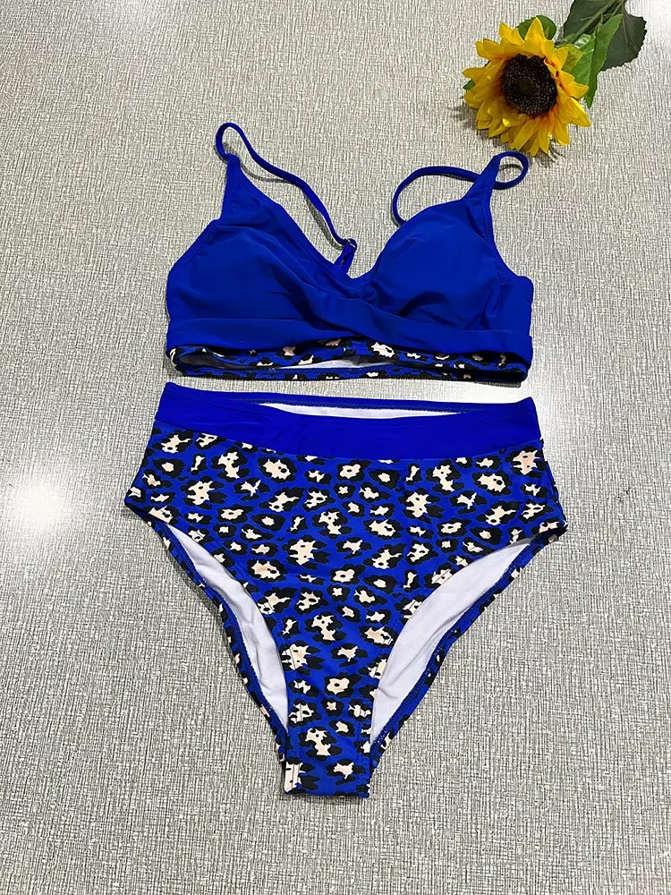 Cyan Leopard Print Bikini Set swimwear women 2024