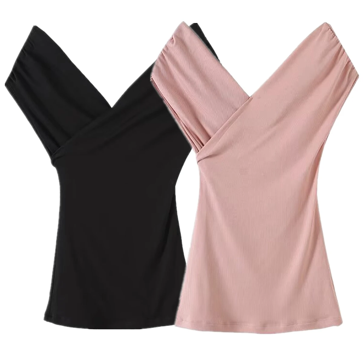 

Withered French Fashion Women's Solid Color Cross Shoulder Top T-shirt Minimalist Women's Clothing 90% Lyocell 10% Polyester