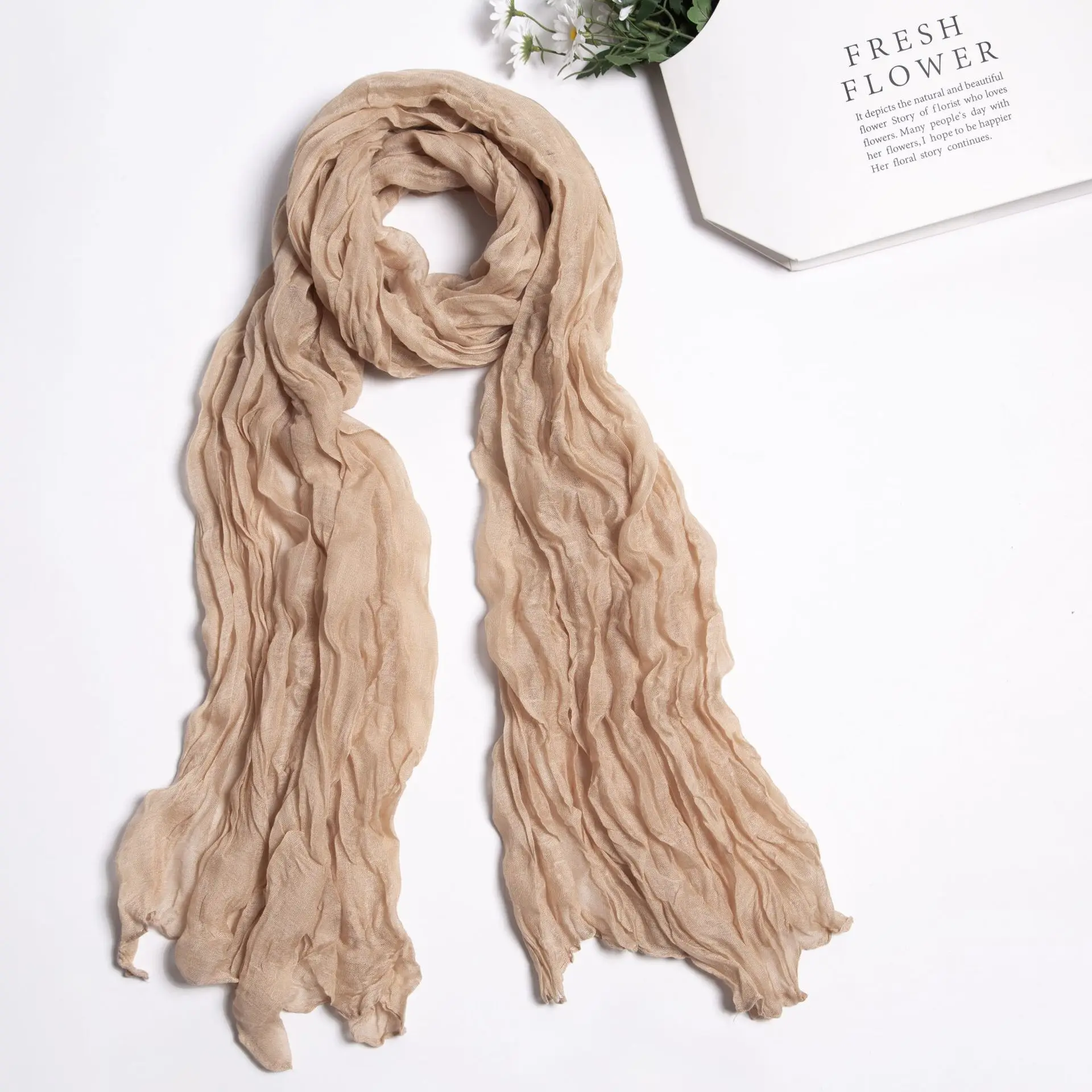 

New Lightweight Summer Solid Fried Dough Twists Scarf Balinese Candy Crease Versatile Fold Scarf Shawl Women's Scarf 8SJ103