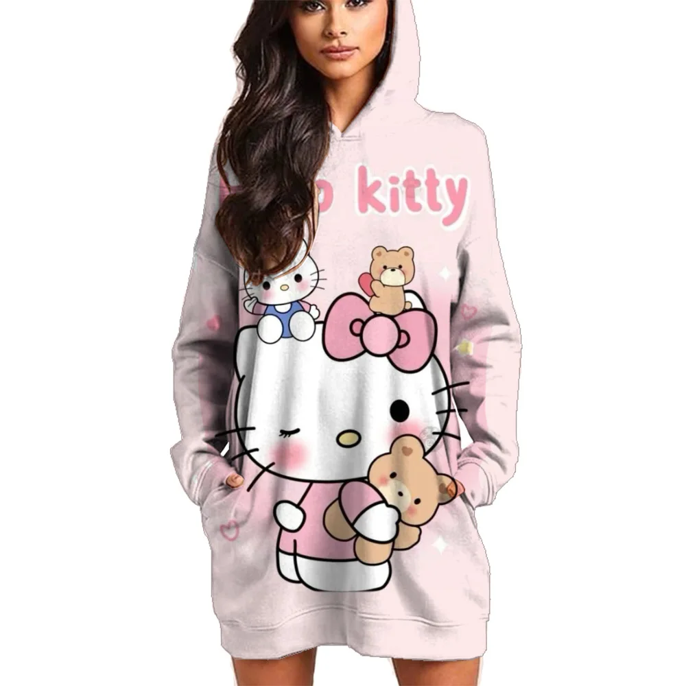 

Japan Anime Hoodies Dresses Women Sweatshirts Hello Kitty Print Autumn Long Kuromi Print Sweatshirts Tops Casual Ladies Pullover