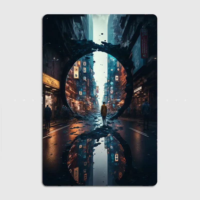 Dystopian Timelapse  Artistic Wall Decor with Characters and Scenery, Ideal for Bar and Lounge