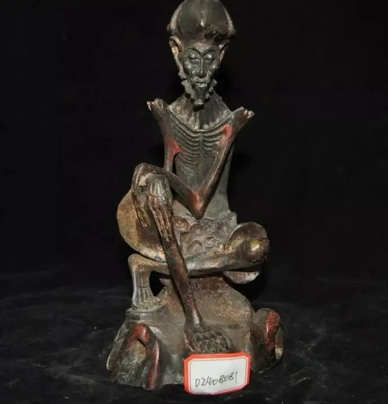 8'' rare Tibet bronze Skull skeleton buddhist monk eminent monk Buddhism statue