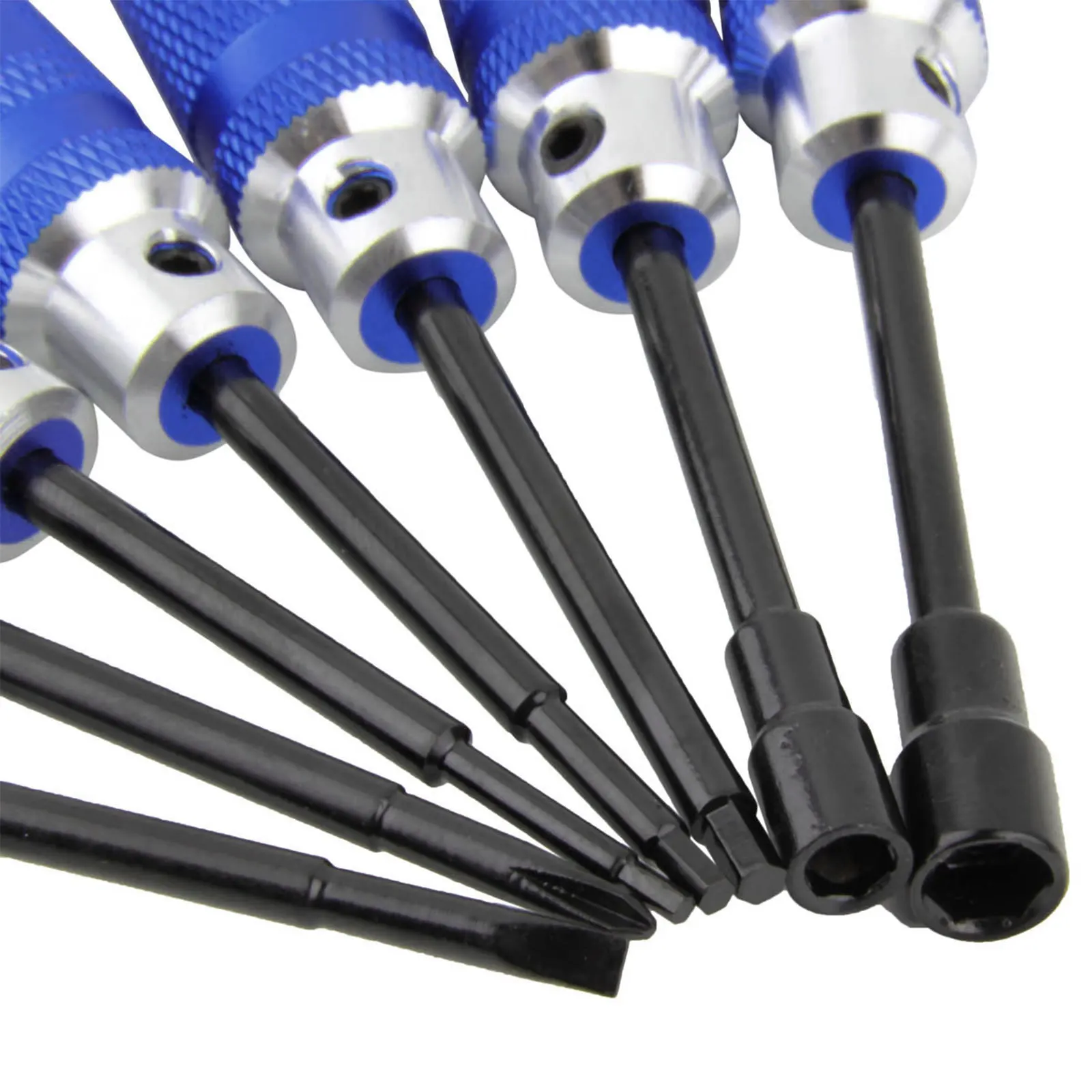 7pcs Screwdriver Set Blue 1.5Mm-5.5Mm Hexagonal Metal Alloy Non-Slip For Rc Helicopter Plane Car Hand Tools Kit