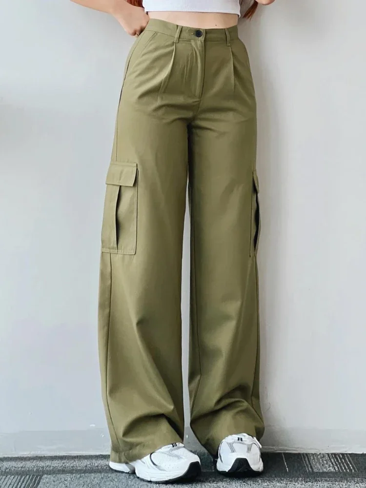 New Straight Cargo Pants Women High Waist Baggy Trousers Casual Wide Leg Slim Vintage Y2K Streetwear Pocket Fashion Casual Pants