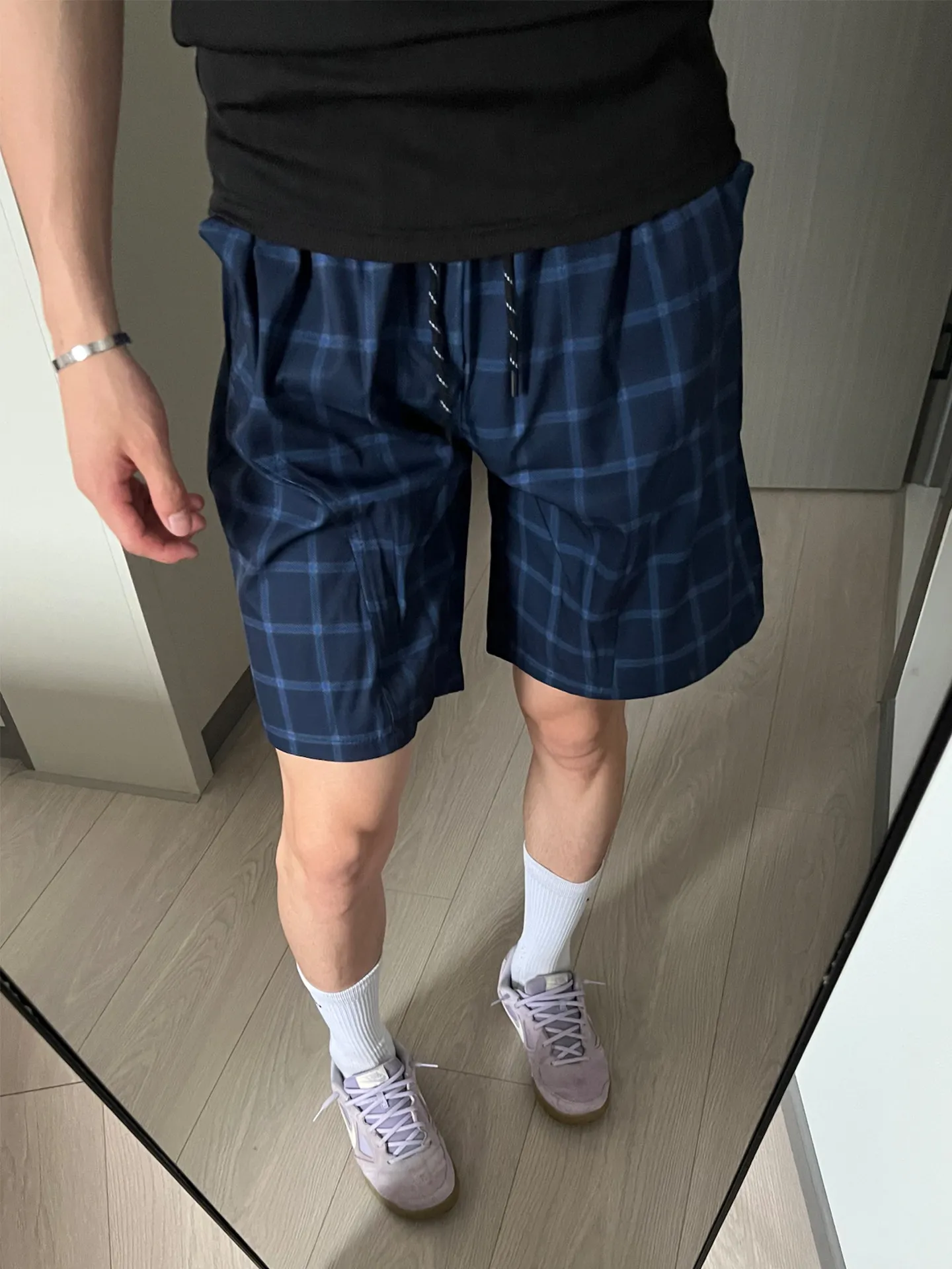Blue Plaid Ice Silk Quick Dry Men's Shorts Summer American Slant Cut Basketball Sports Loose Casual Five-Point Pants