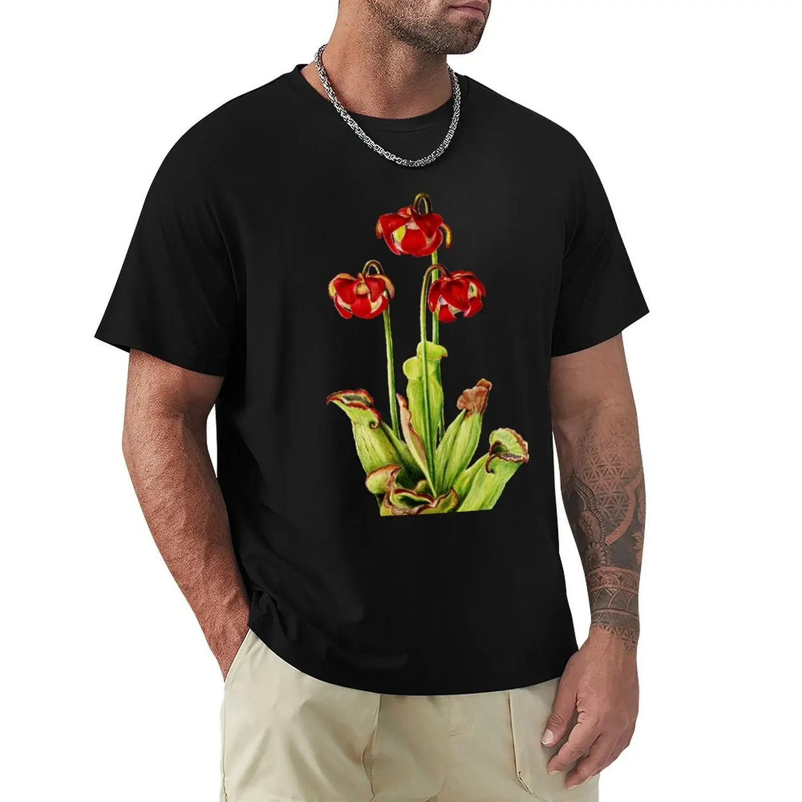 Purple Pitcherplant - Sarracenia Purpurea- Walcott - Botanical Illustration T-shirt tops mens graphic t-shirts funny