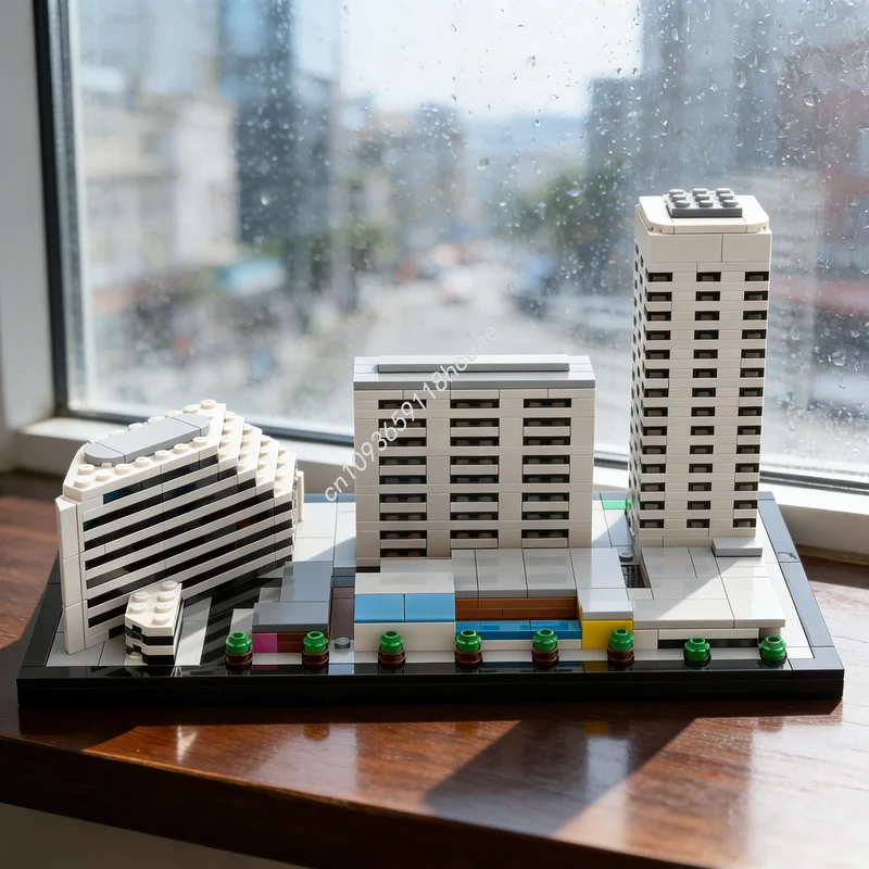 

833 деталей MOC Архитектурная модель высотных зданий Санта-Моника, конструктор, игрушка, рождественский подарок, развивающая креативная идея, обучающий конструктор