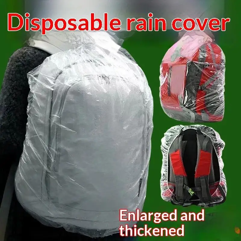 10 Pcs Disposable Backpack Rain Cover Lightweight Elastic Opening Transparent PE Emergency Protector For Hiking Camping School
