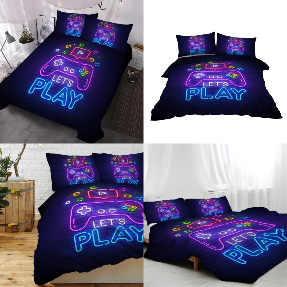 

Decorative Gaming Bedding Sets for Teens - Vibrant Video Games Comforter Cover Set with 3 Pieces Duvet Cover and 2 Pillow Shams