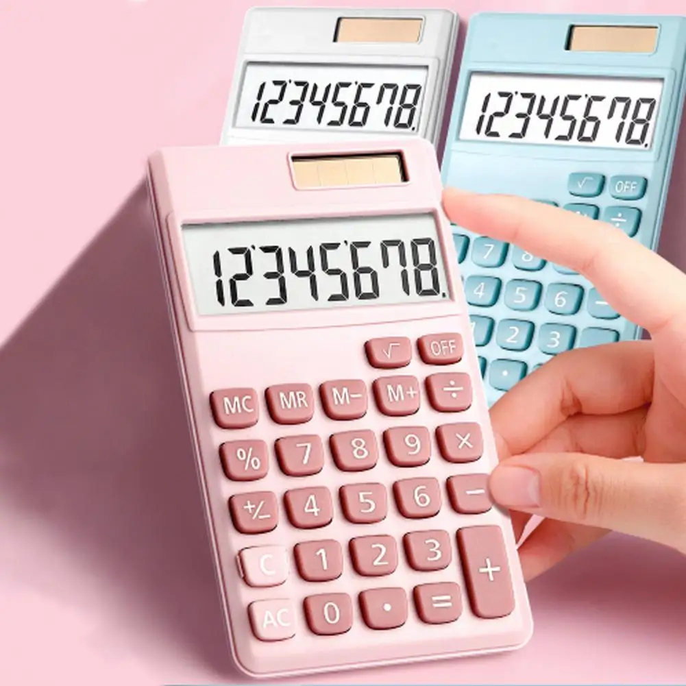 Calculadora alimentada por energía Solar, calculadora de 8 dígitos con pantalla para estudiantes, calculadora de suministros de oficina para la escuela y el medio