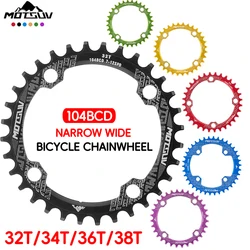 Korba rowerowa okrągły kształt 104BCD wąski szeroki 32T/34T/36T/38T MTB kolczyk łańcuchowy rowerowy koło korby koła rowerowego pojedyncza płyta