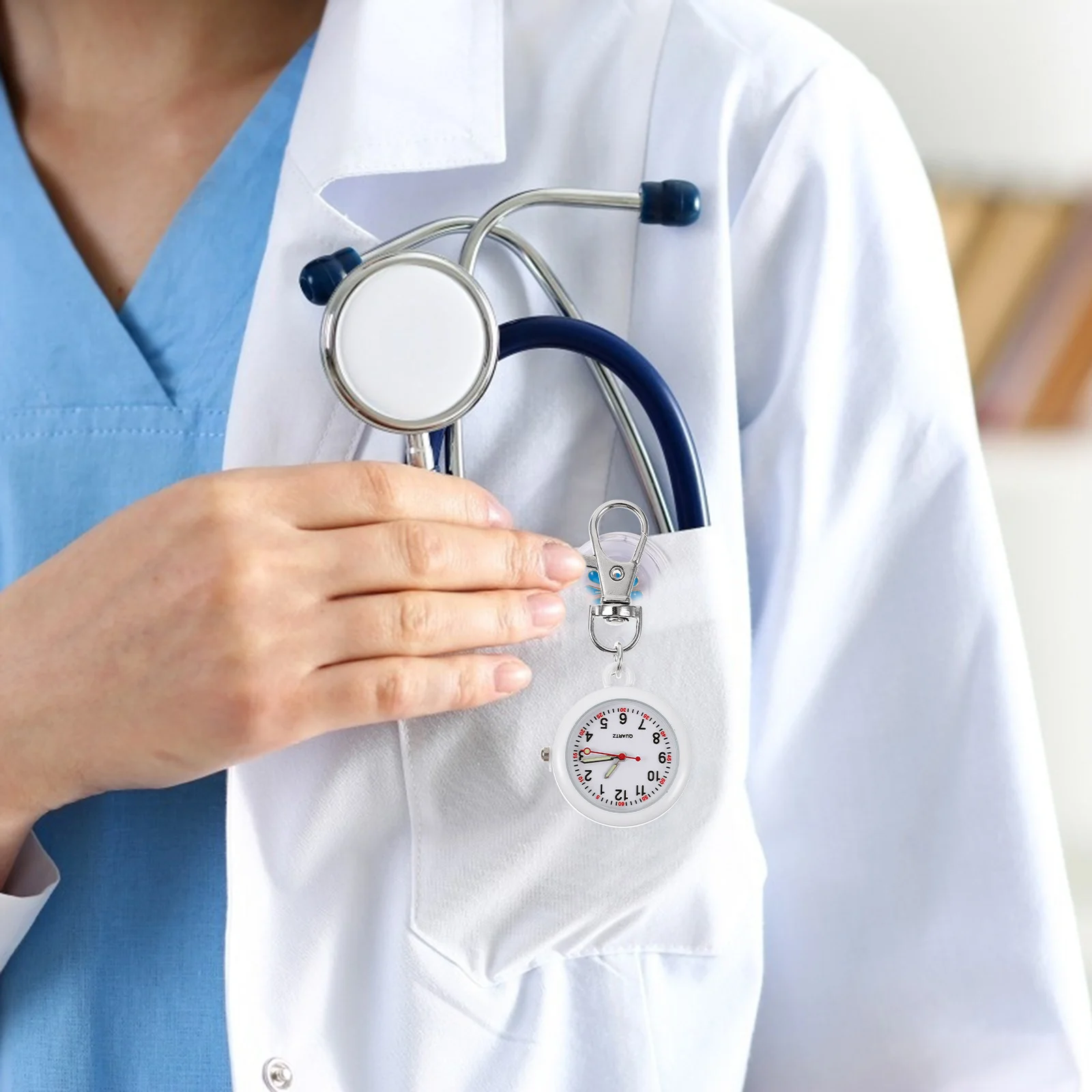 Orologio da medico con clip con display trasparente Orologio da infermiera accessorio alla moda durevole in acciaio inossidabile e silicone