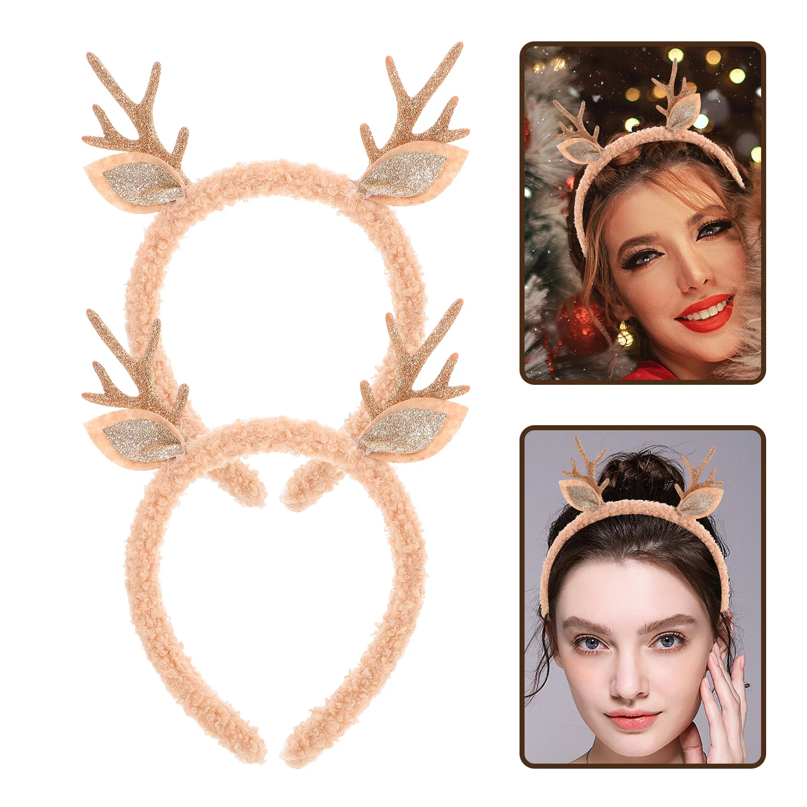 

2Pcs Christmas Reindeer Antler Headbands Lightweight Comfortable Holiday Hair Bands Christmas Headbands for Adults