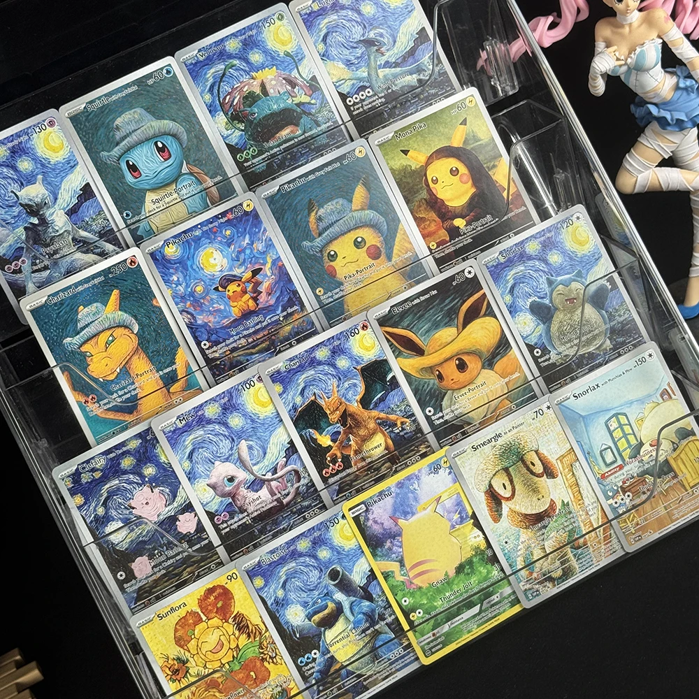 

DIY 18Pcs Anime PTCG Collection Card Van Gogh Series Mewtwo Charizard Eevee Blastoise Lugia English Collection Card Child Gift