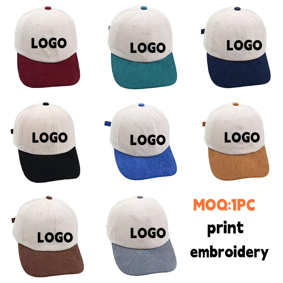 Vintage Corduroy Baseball Cap For Women Men Custom Embroidery Logo Adjustable Outdoor Hip Hop Sport Hats