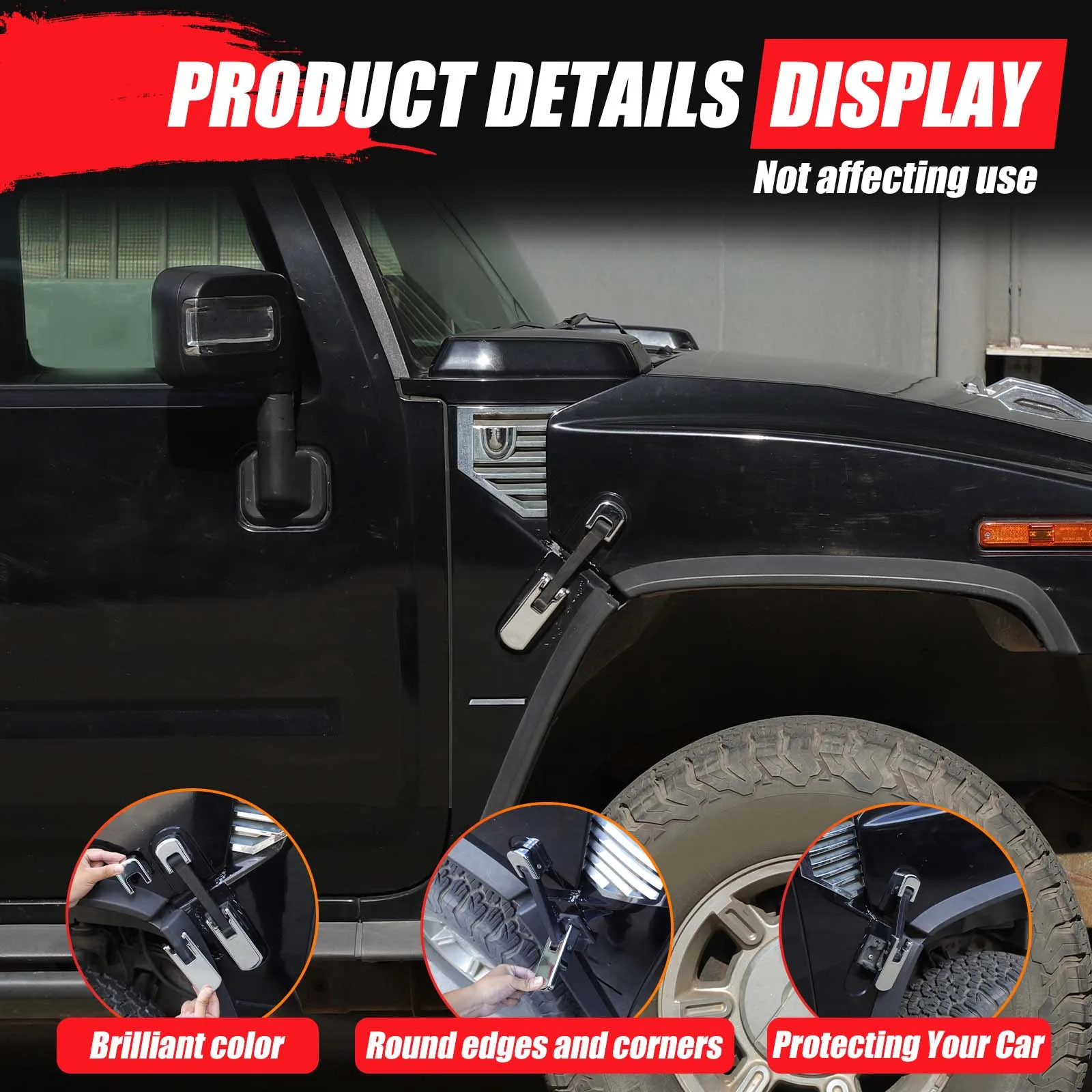 

Aluminum Alloy Silver For Hummer H2 2003-2009 Car Hood Side Hinge Cover Trim sticker Car exterior accessories (replacement)