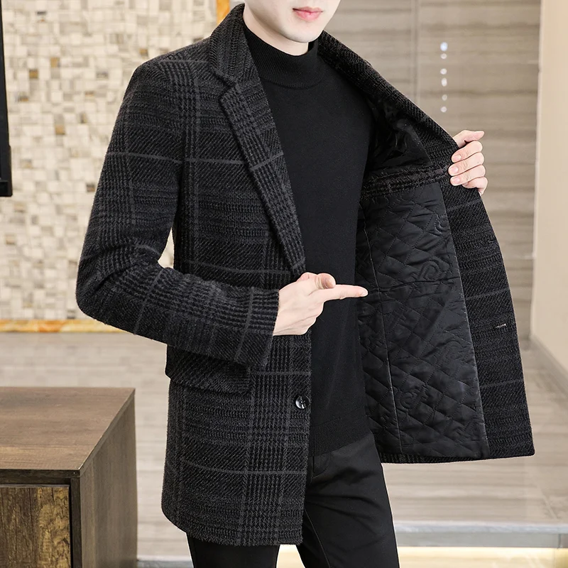 

Mid-Length Woolen Coats 2025 Winter Men's Business Casual Cotton-Thicken Overcoat Outwear Windbreaker Jackets Warm Tops Clothing