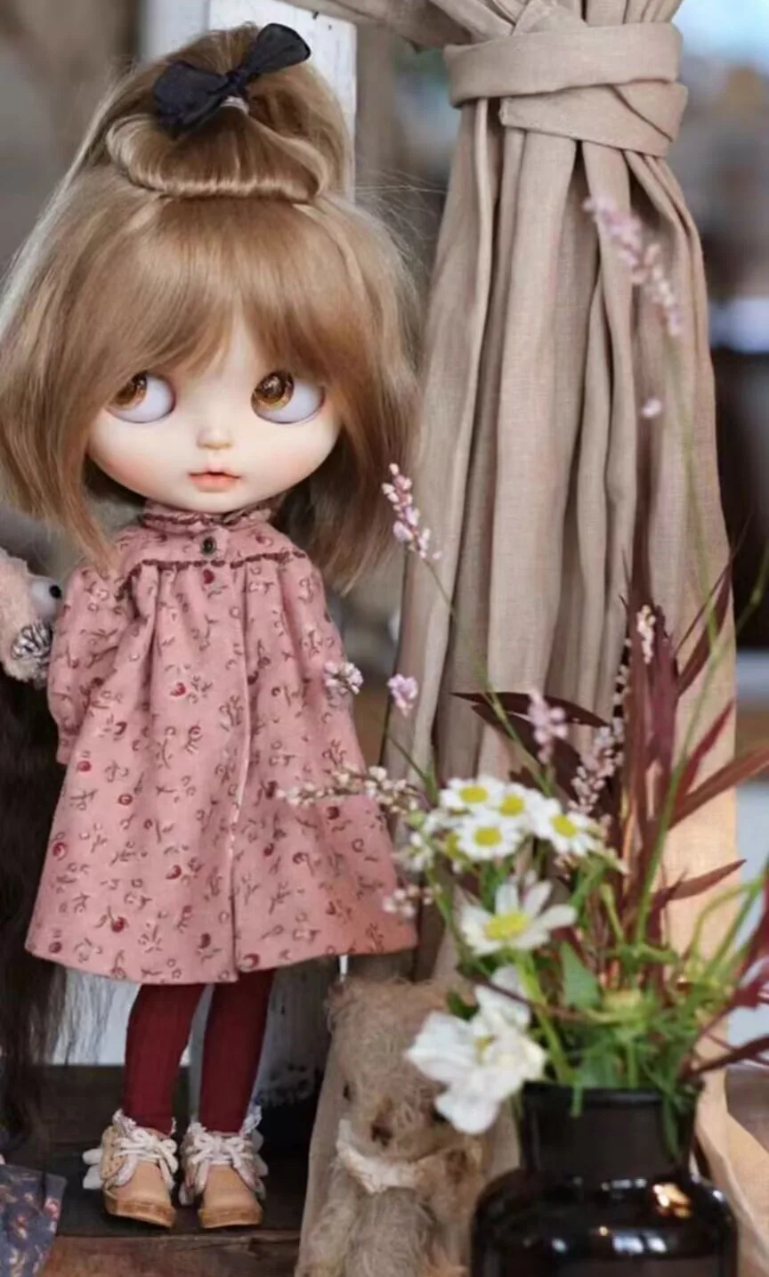 1pcs 2025 rural floral style Blythe/Landoudou one-piece dress white 1/6 30cm(Fit for  azone,Pullip,Ob22/24/26, Licca)