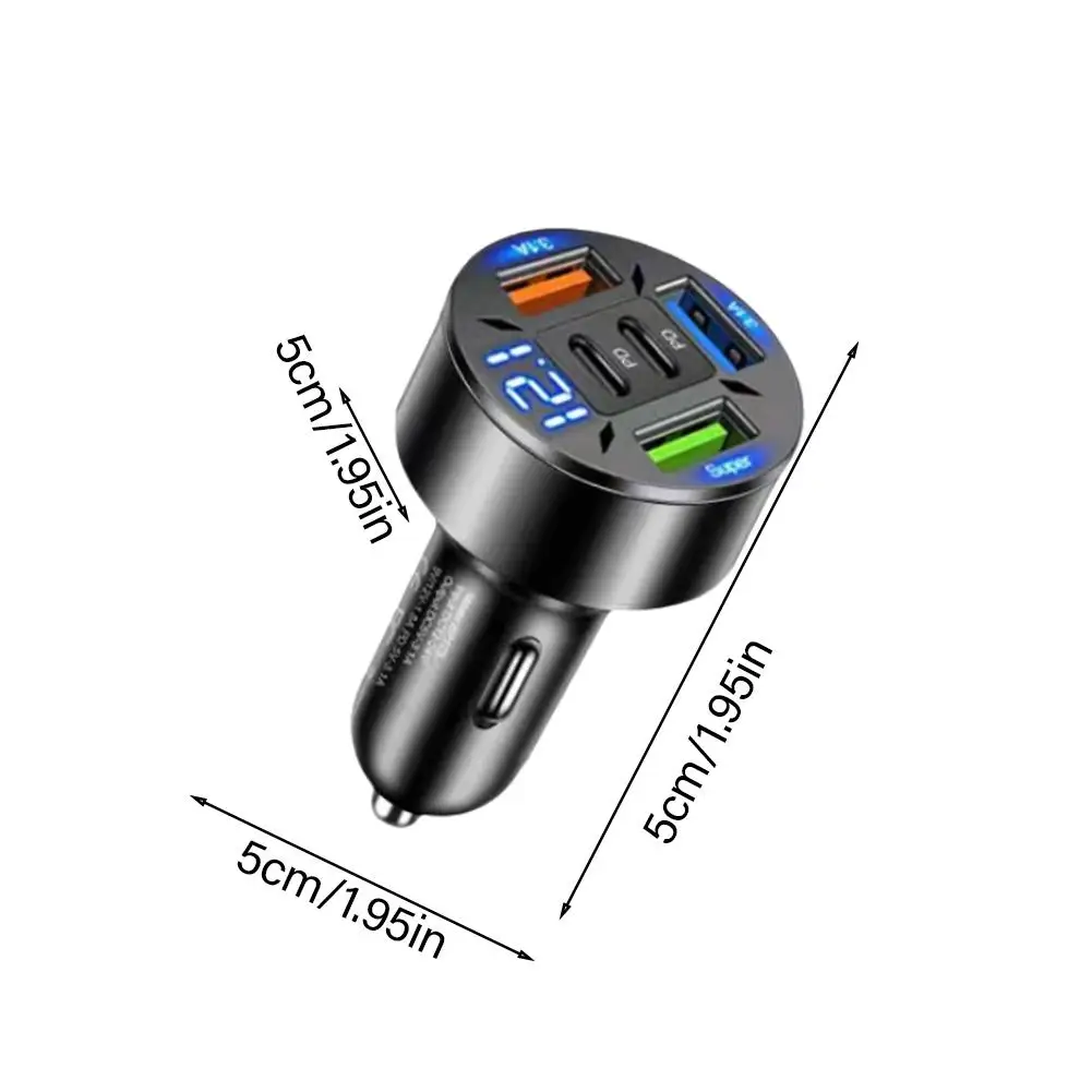 250W 5 Ports Car Charger Fast Charging PD QC3.0 USB C Car Phone Charger Adapter With Voltage For iPhone Samsung Huawei Xiaomi