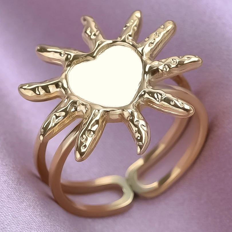 1/5pcs Real Gold Plated Open Adjustable Ring Oval Square Flower Stainless Steel Rings For Women Men DIY Stone Crystal Oil Drip