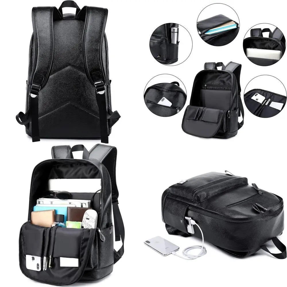 

Универсальный кожаный рюкзак для ноутбука 15,6 дюймов, черный, для работы, путешествий, учебы и повседневного использования